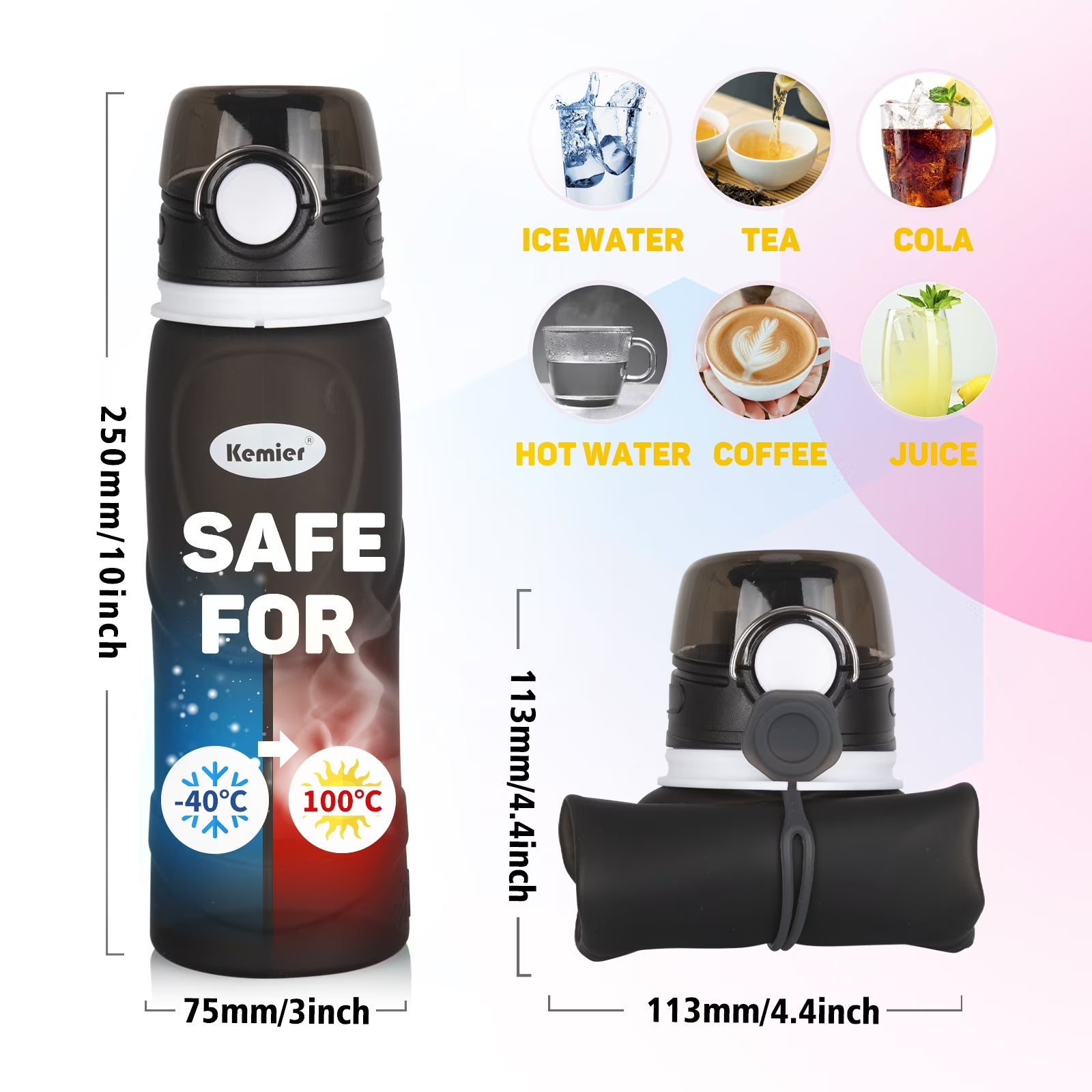 Collapsible Silicone Water Bottles - 750ML Leakproof Valve Reusable BPA Free Travel Water Bottle, 26Oz Foldable Water Bottles Sports & Outdoor Lightweight for Gym Camping Hiking Travel