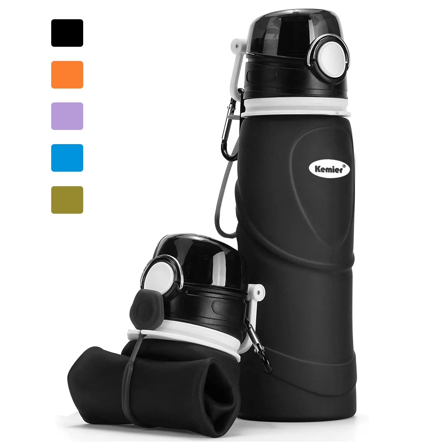 Collapsible Silicone Water Bottles - 750ML Leakproof Valve Reusable BPA Free Travel Water Bottle, 26Oz Foldable Water Bottles Sports & Outdoor Lightweight for Gym Camping Hiking Travel